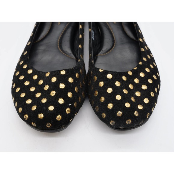 Born Crown Ballet Flats Womens 6 Black Suede Gold Spotted Round Toe Slip On Shoe - Picture 6 of 12